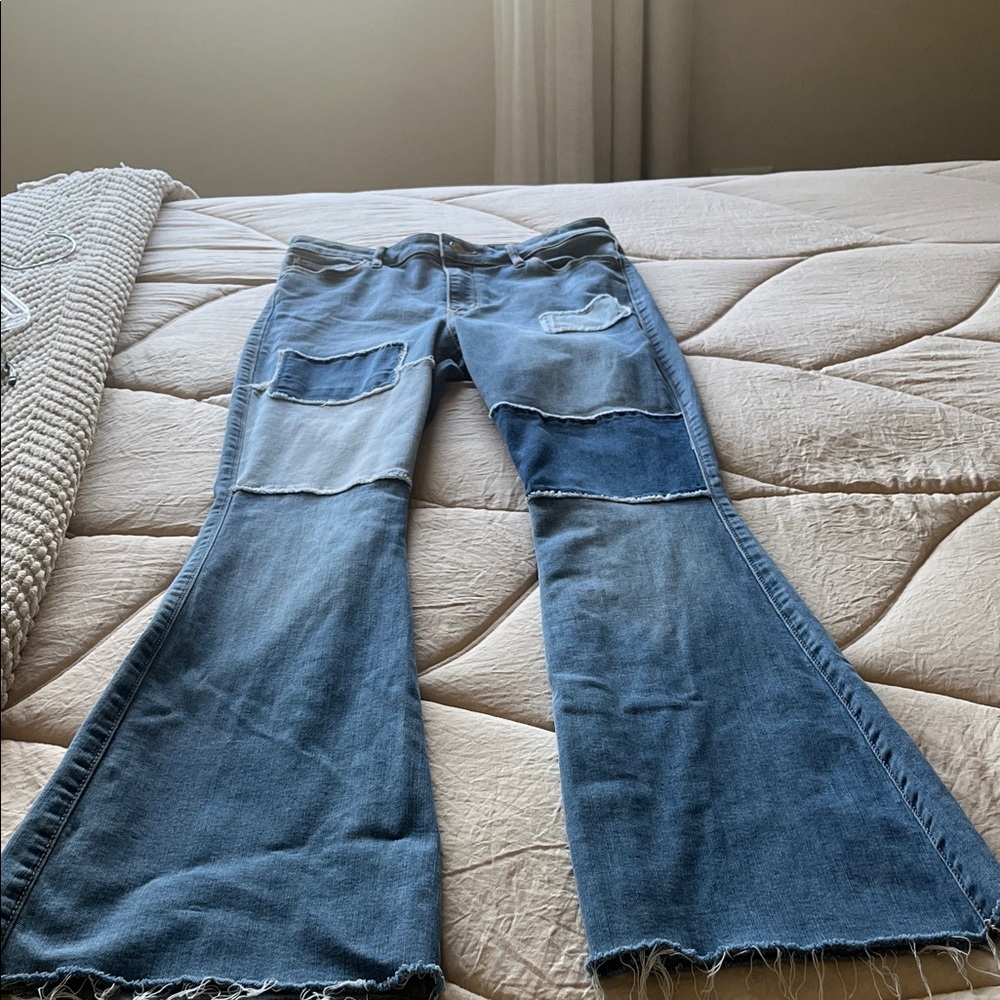 Hollister Light Blue High-Rise Flare Jeans two tone